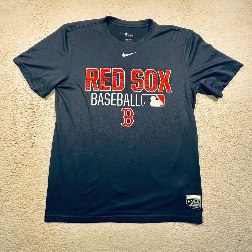 Y2K Nike Boston Red Sox T Shirt Mens Small Navy Blue Dri-Fit MLB Authentic Style
